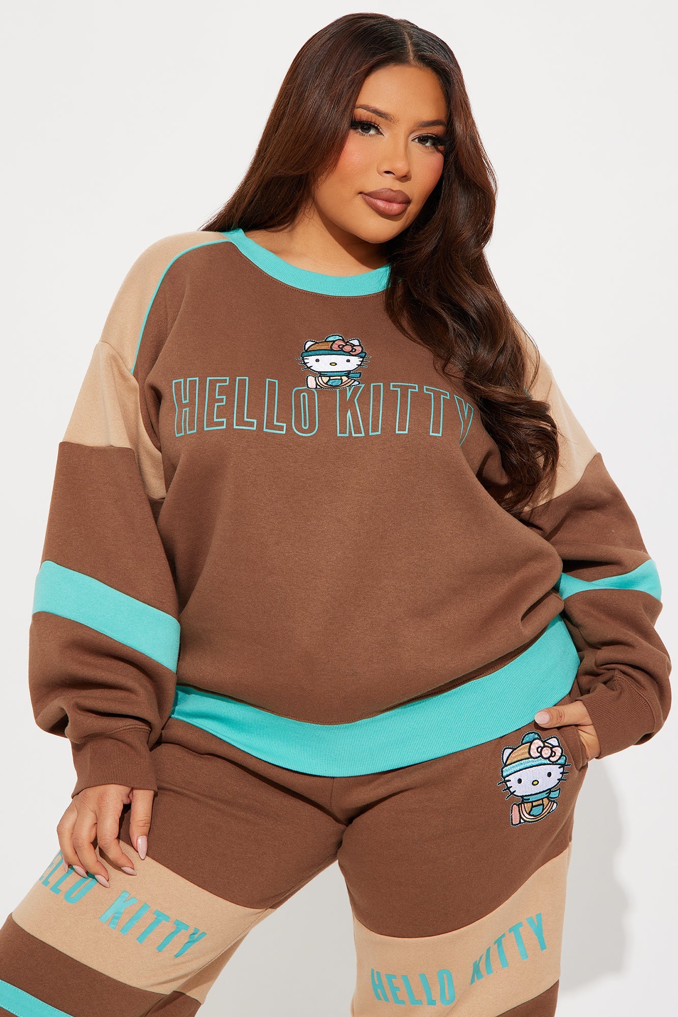 Hello Kitty Color Block Sweatshirt - Brown/combo