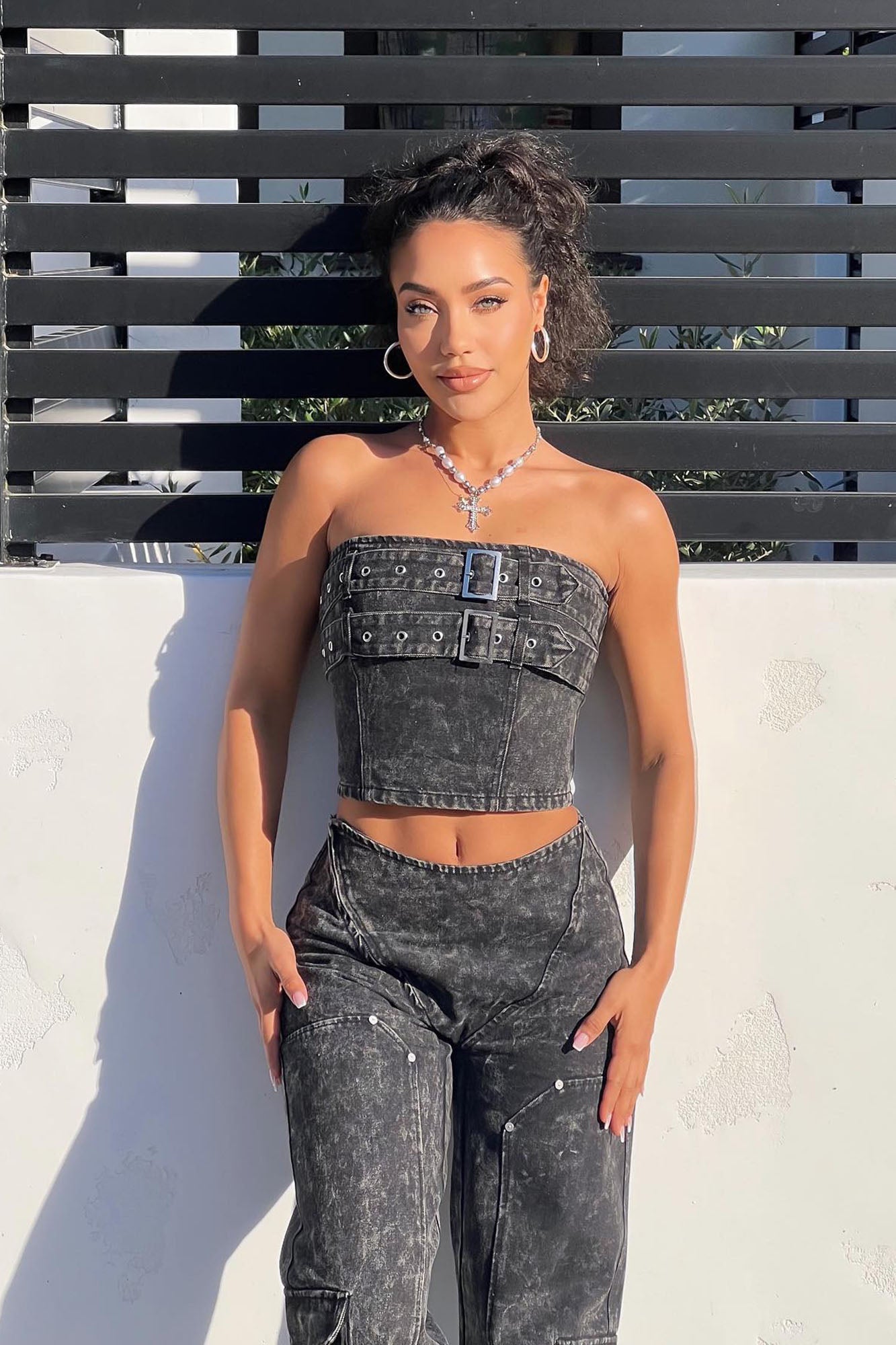 Sweet Love Mineral Wash Pant Set - Black