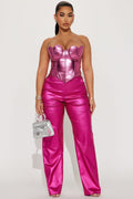 I Want More Metallic Coated Pant - Pink