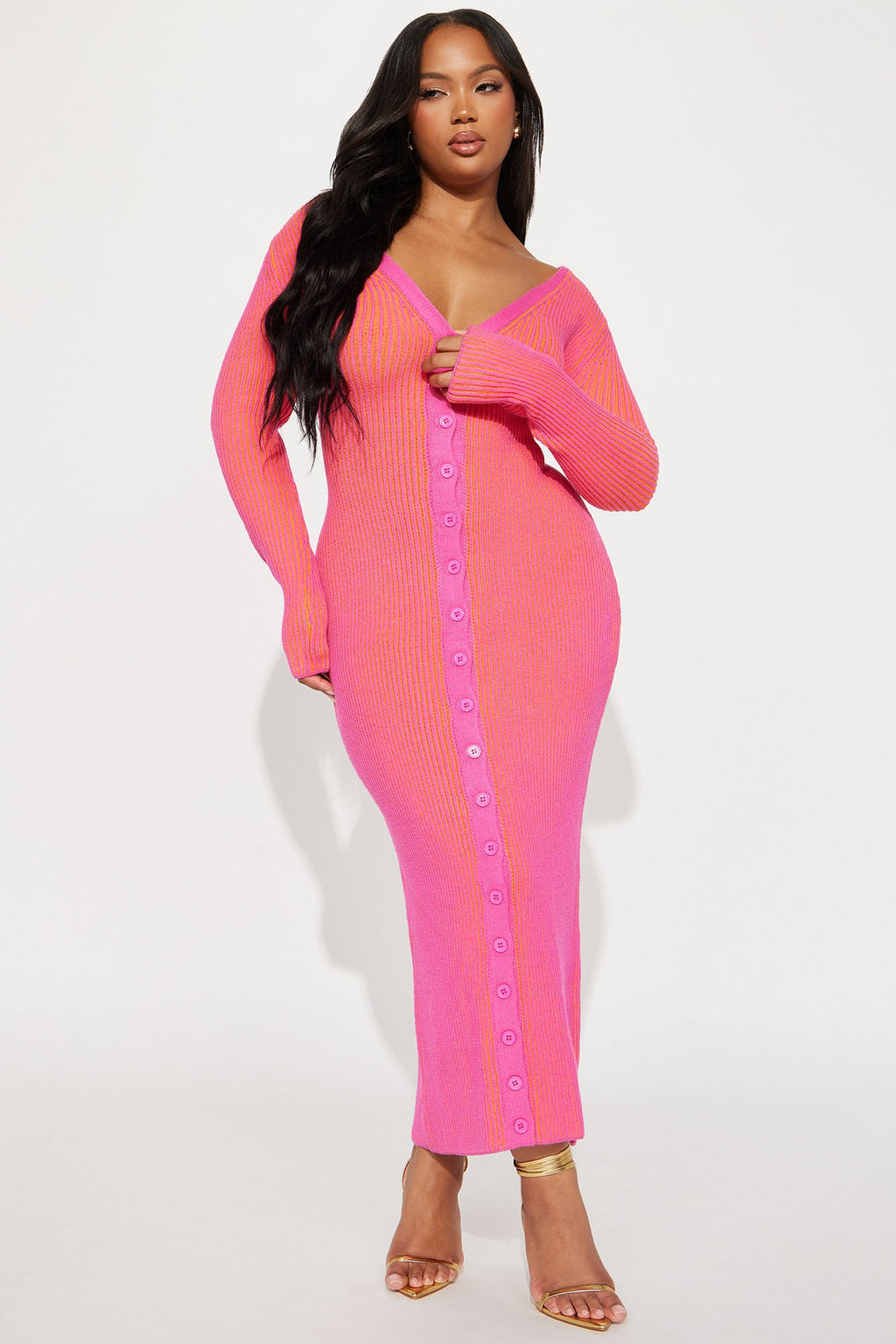 Mariah Sweater Maxi Dress - Pink/combo