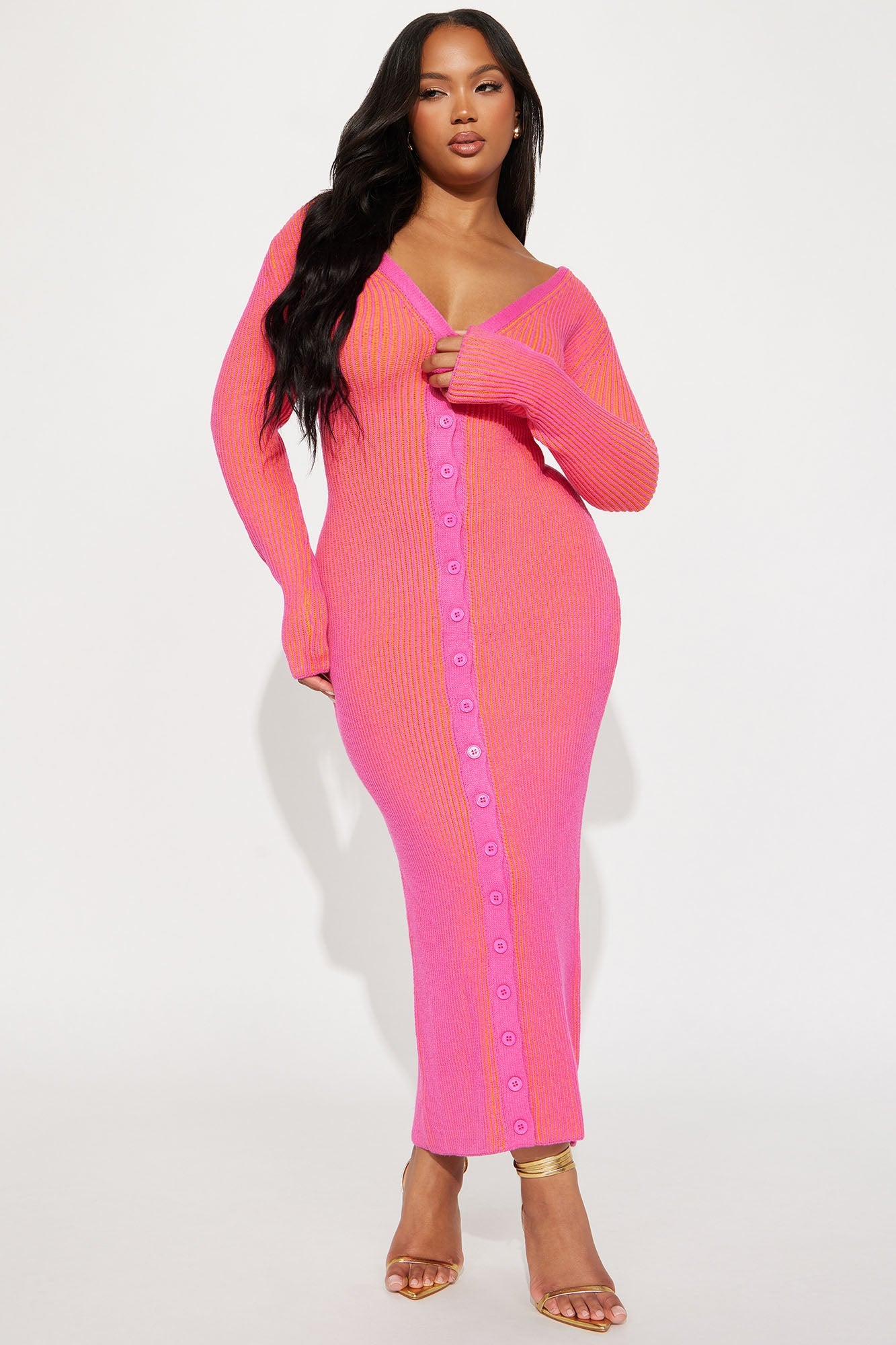 Mariah Sweater Maxi Dress - Pink/combo
