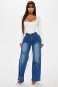 Let's Wrap It Up Bow Straight Leg Jeans - Medium Wash