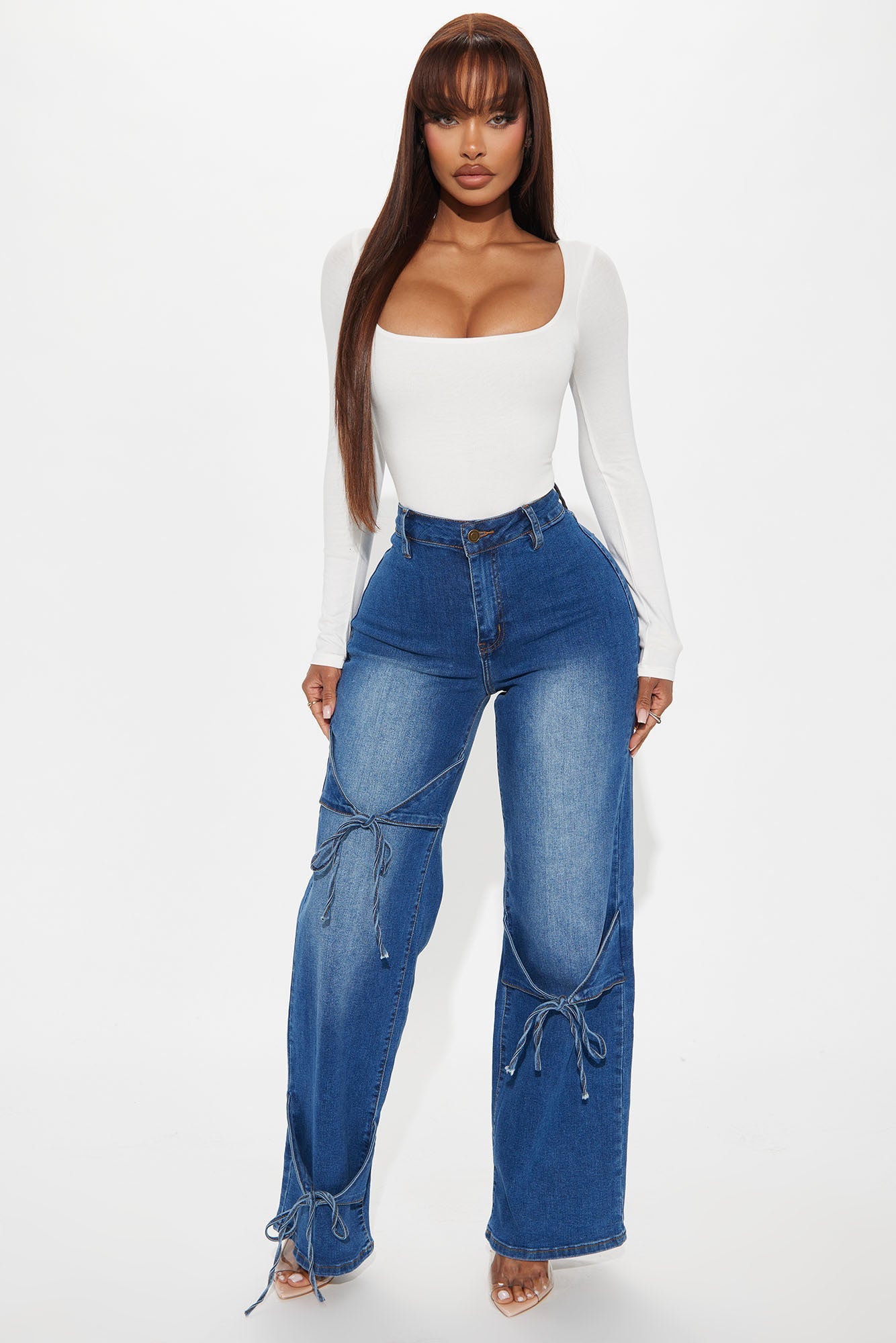 Let's Wrap It Up Bow Straight Leg Jeans - Medium Wash