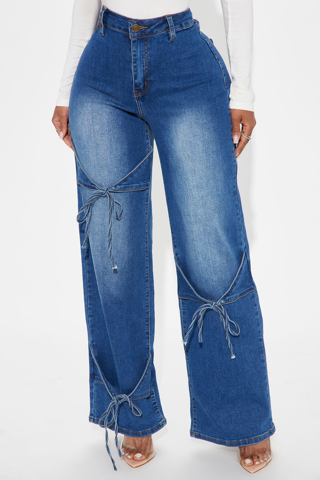 Let's Wrap It Up Bow Straight Leg Jeans - Medium Wash