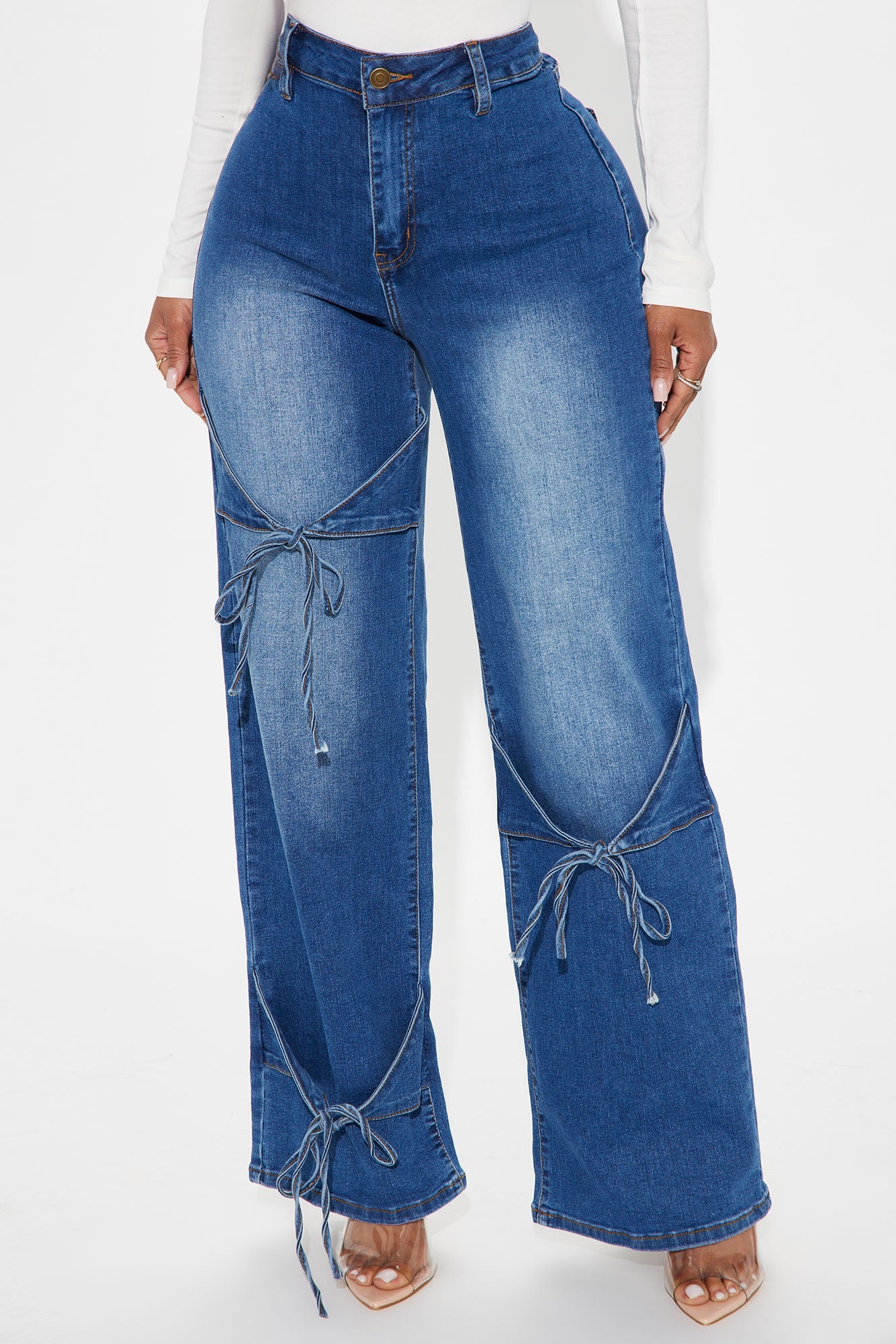 Let's Wrap It Up Bow Straight Leg Jeans - Medium Wash