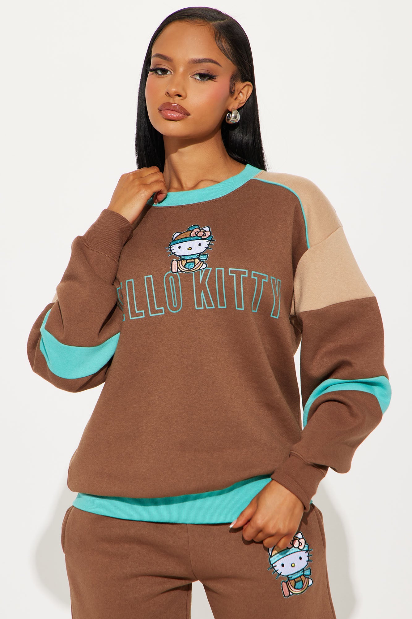 Hello Kitty Color Block Sweatshirt - Brown/combo