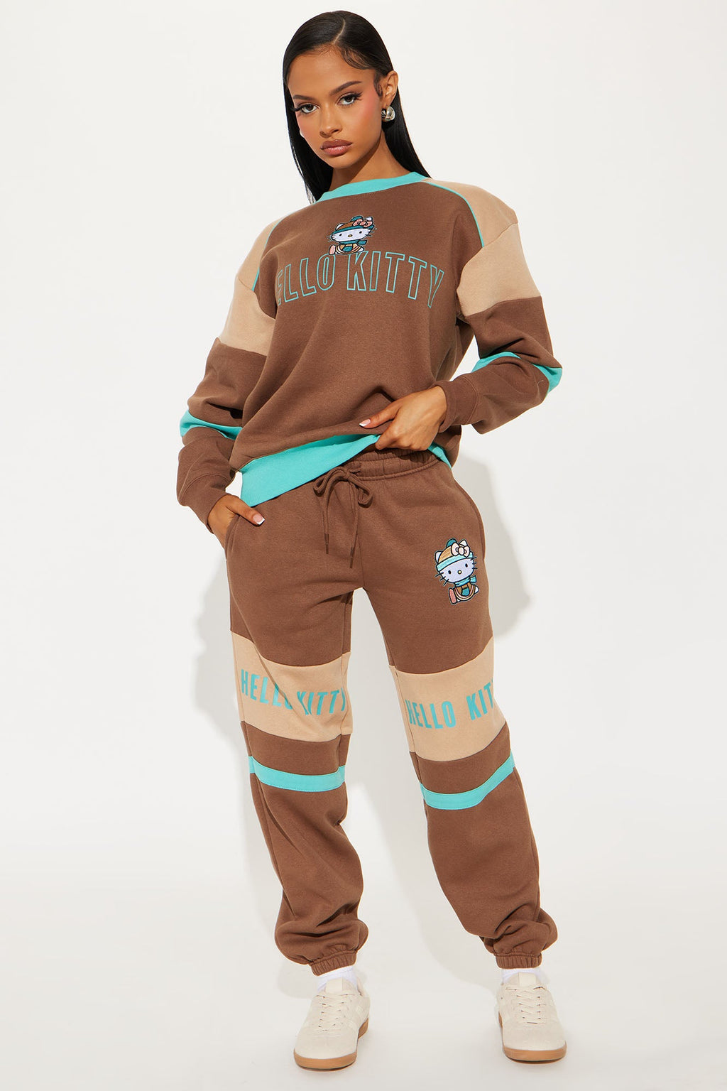 Hello Kitty Color Block Sweatshirt - Brown/combo