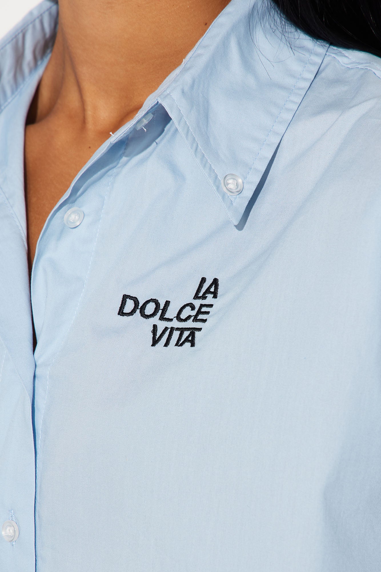 La Dolce Vita Poplin Cropped Shirt - Blue