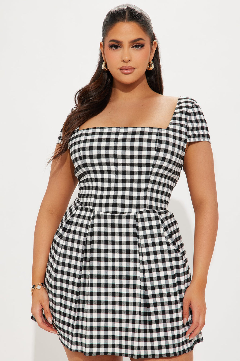 Ophelia Gingham Mini Dress - Black/White