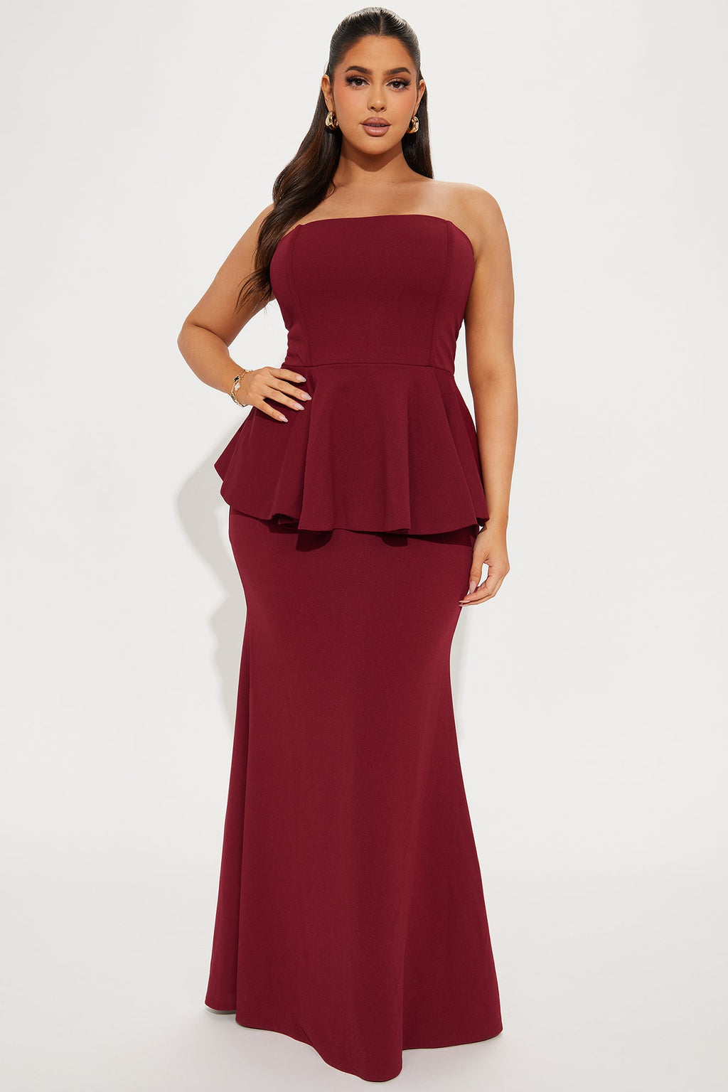 Juliana Peplum Gown - Wine