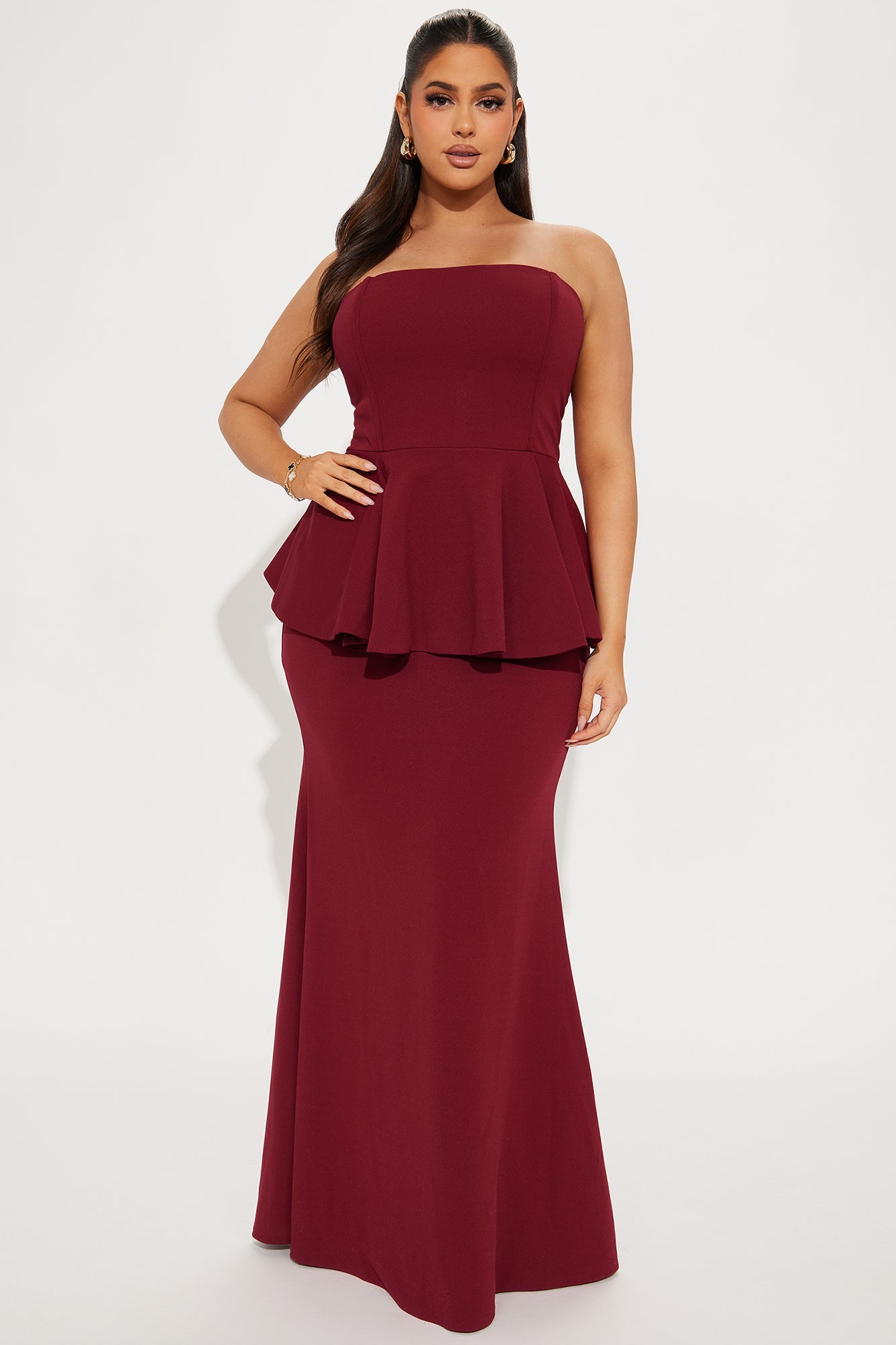 Juliana Peplum Gown - Wine