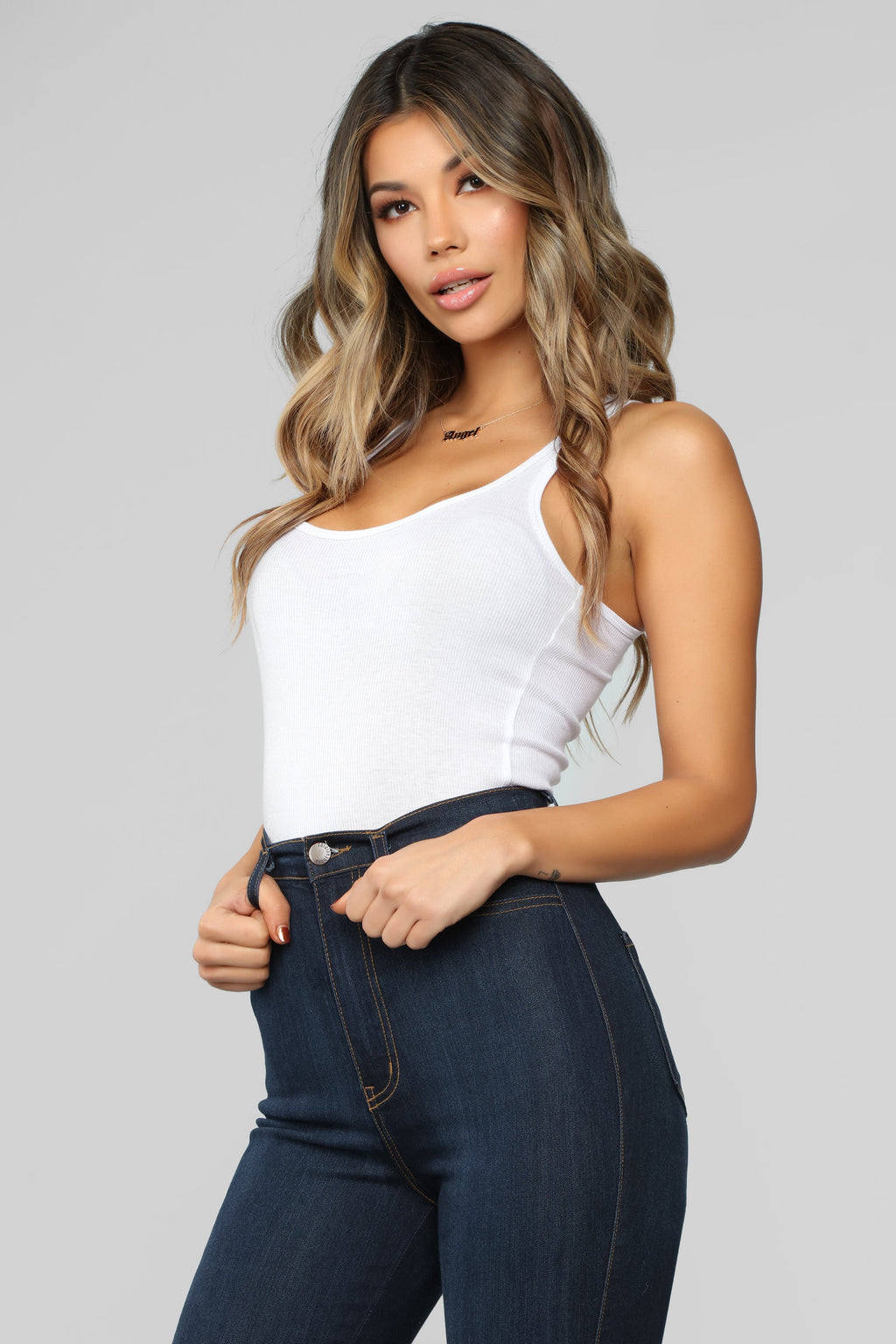 Zoey Racer Back Tank - White