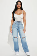 Petite As You Please Ripped Straight Leg Jeans - Light Blue Wash