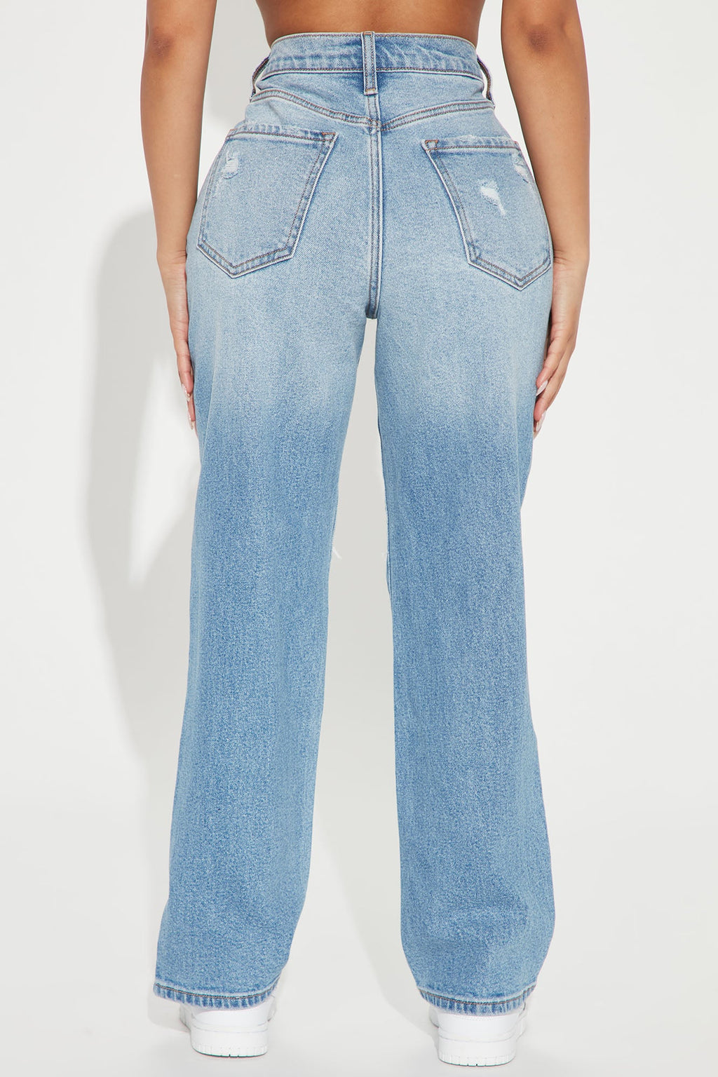 Petite As You Please Ripped Straight Leg Jeans - Light Blue Wash