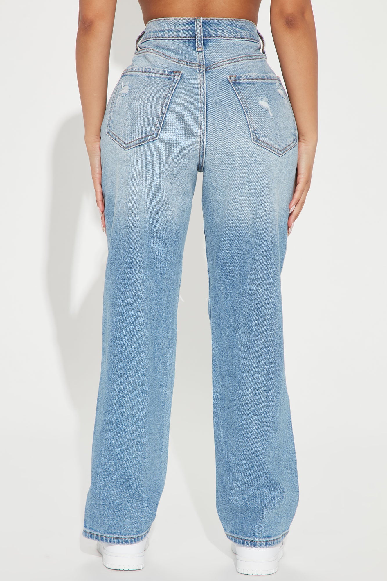 Petite As You Please Ripped Straight Leg Jeans - Light Blue Wash