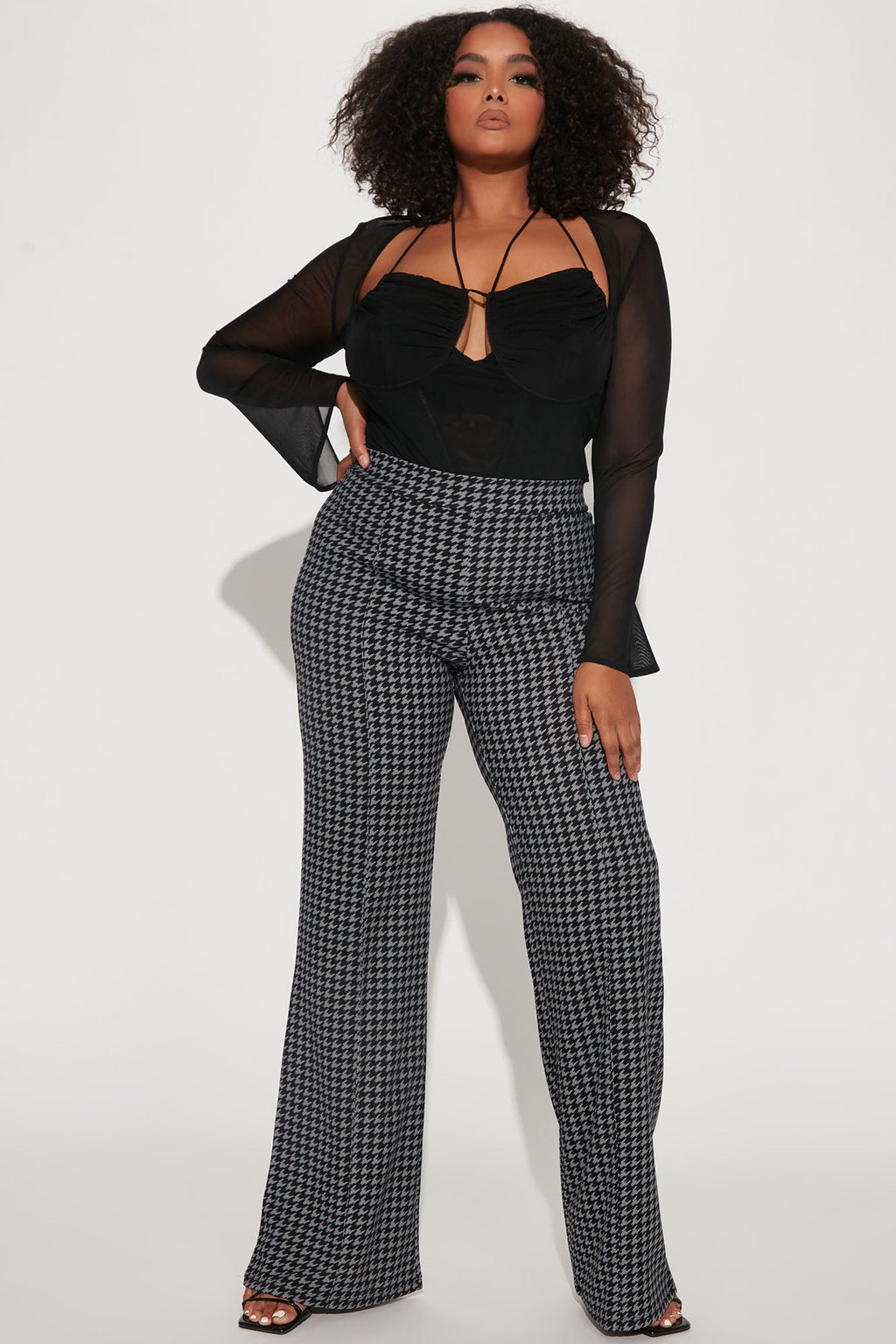 Tall Victoria High Waist Dress Pant Houndstooth - Black/Grey