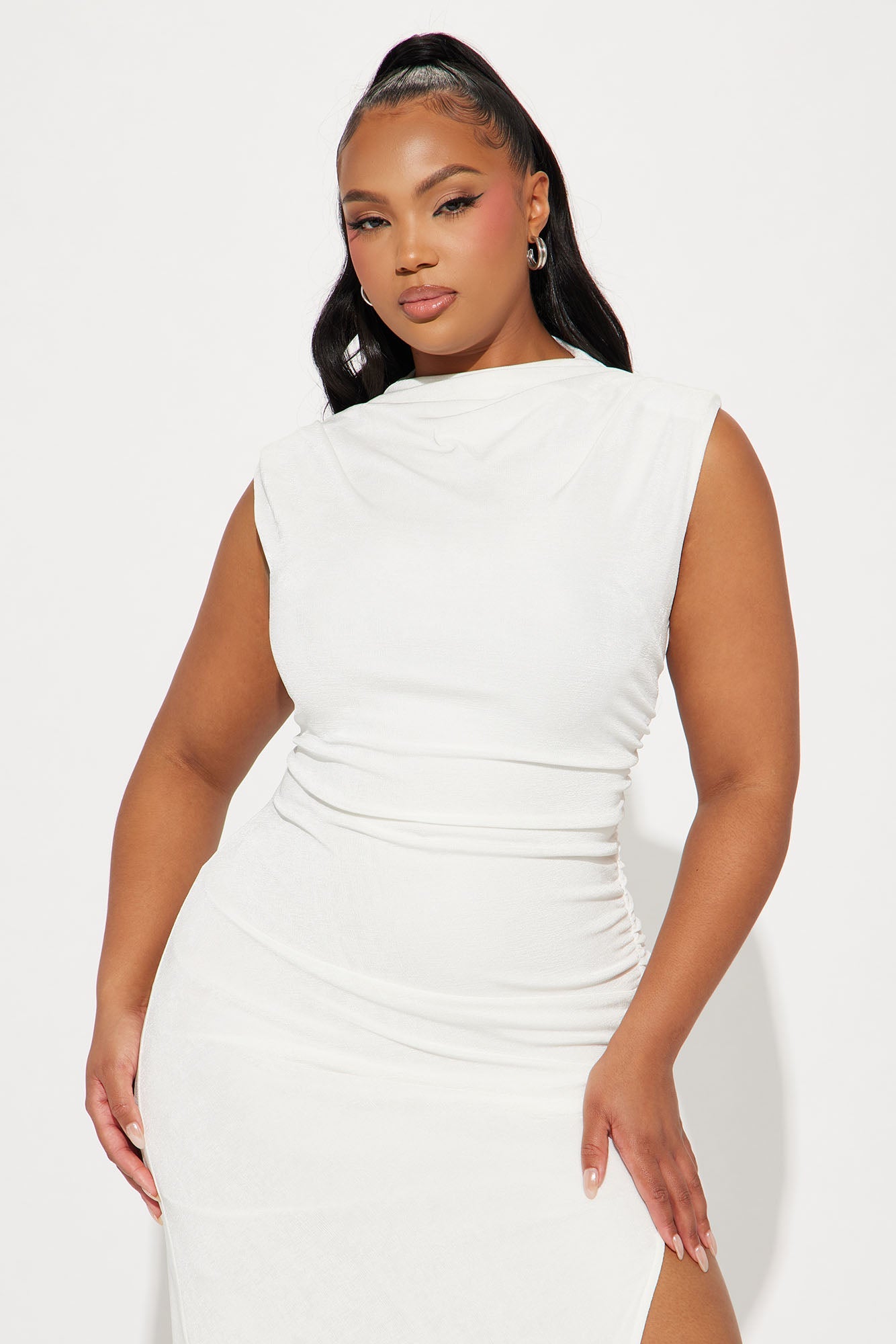 Alice Ruched Midi Dress - White