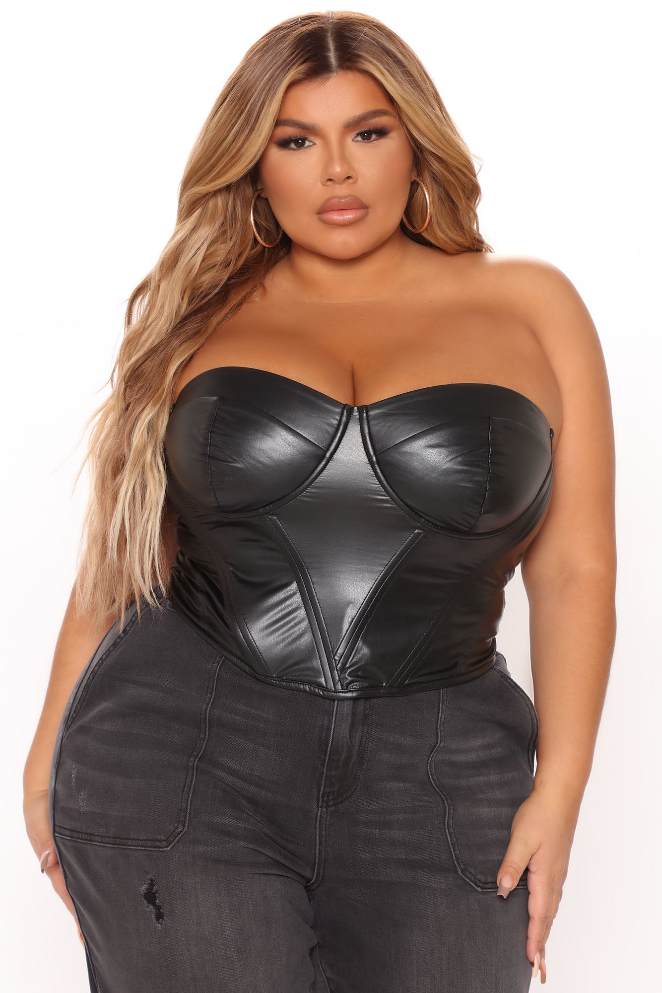 Bae For Tonight Faux Leather Corset Top - Black