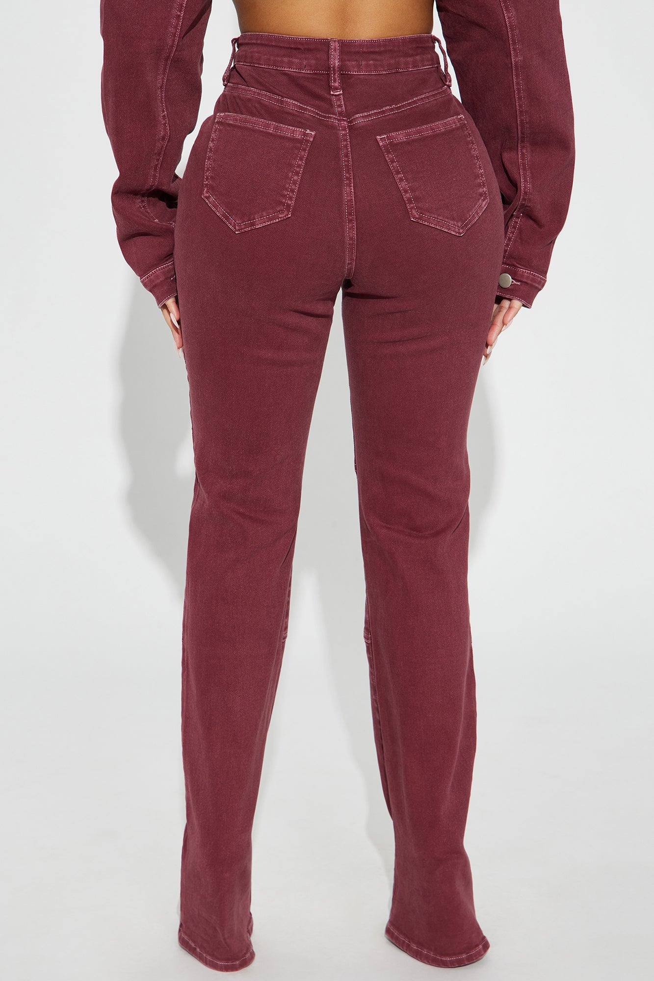 Bordeaux Lace Up Bootcut Jeans - Wine