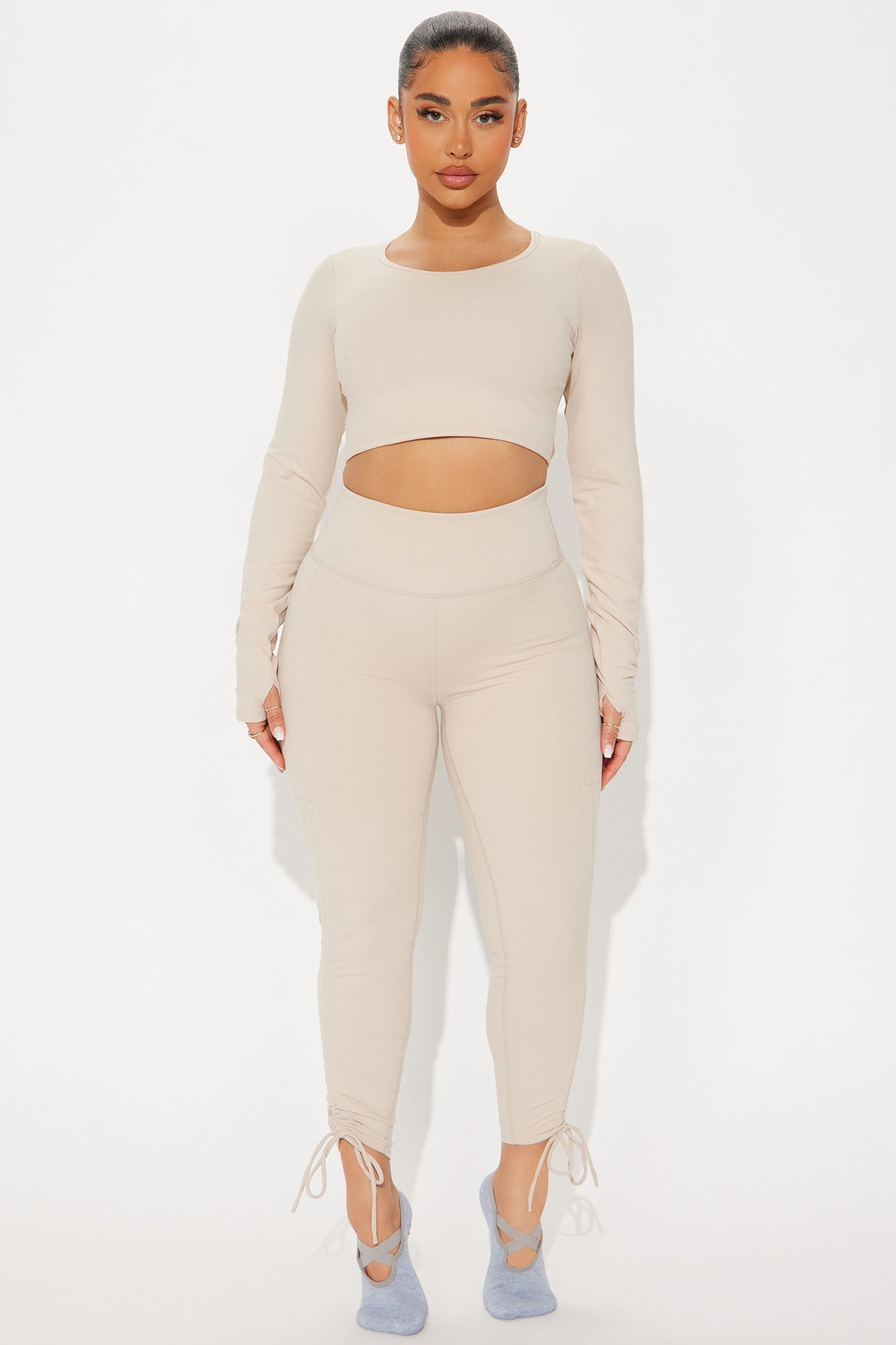 Across Your Core Super Soft Active Top - Light Taupe