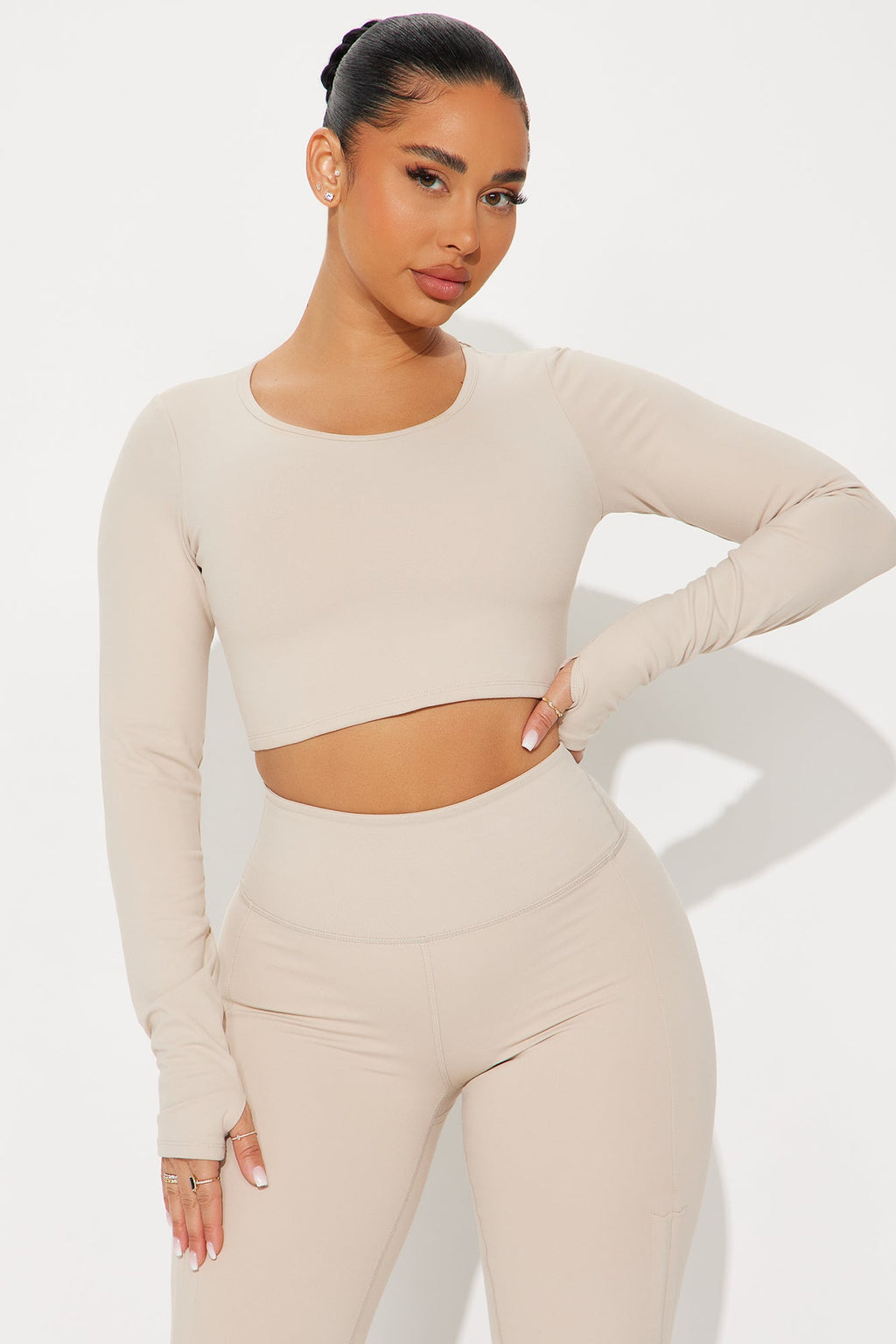 Across Your Core Super Soft Active Top - Light Taupe