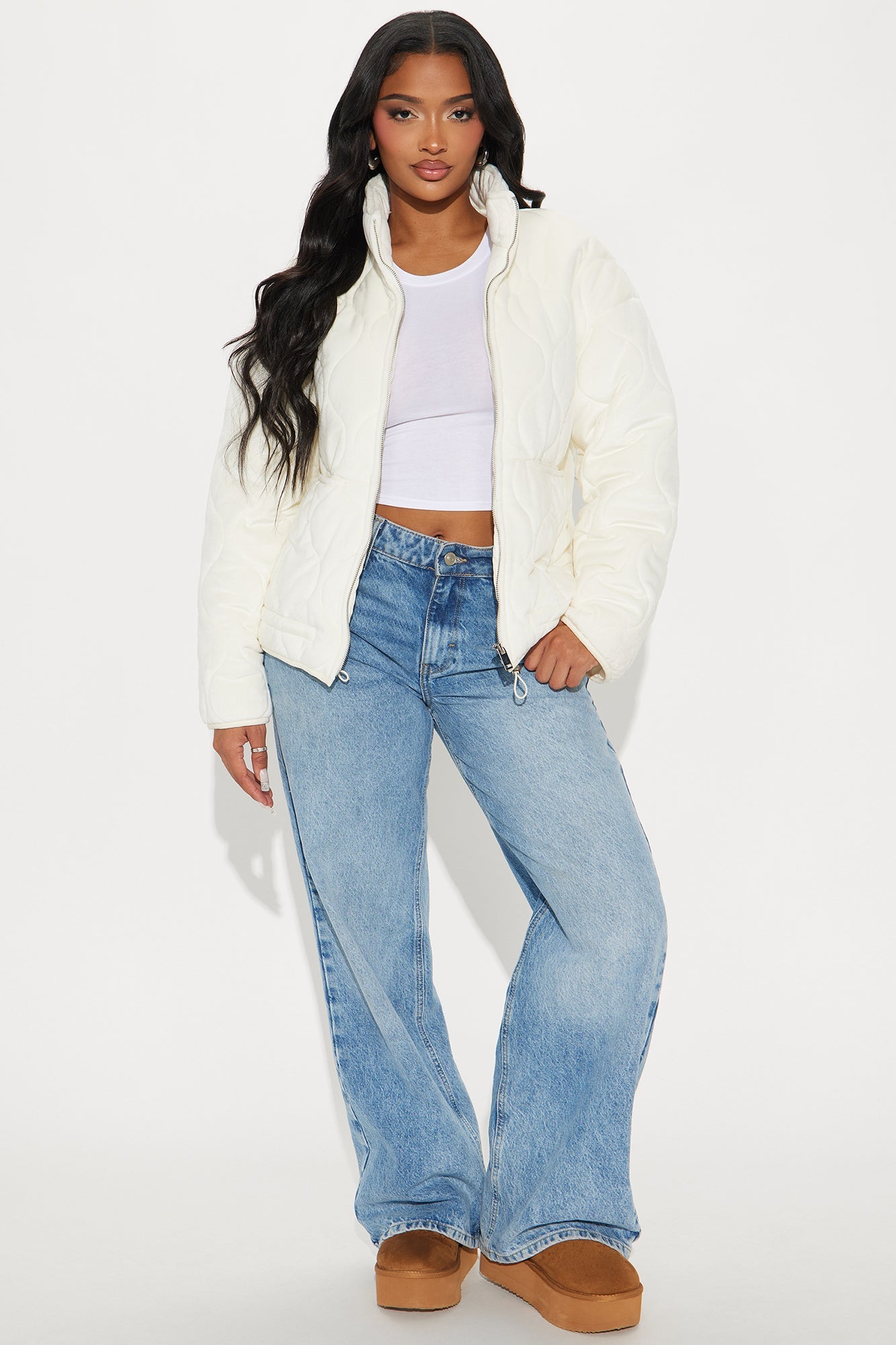 Ski Lift Lightweight Quilted Puffer Jacket - Cream