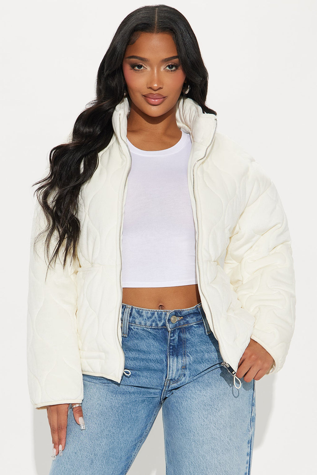 Ski Lift Lightweight Quilted Puffer Jacket - Cream