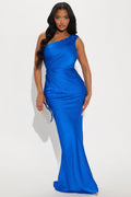 Katia Satin One Shoulder Maxi Dress - Royal