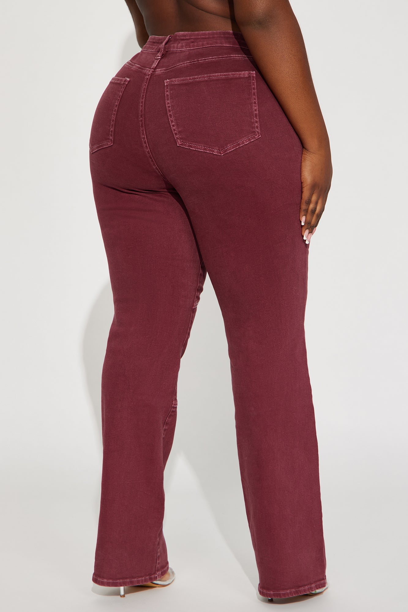 Bordeaux Lace Up Bootcut Jeans - Wine