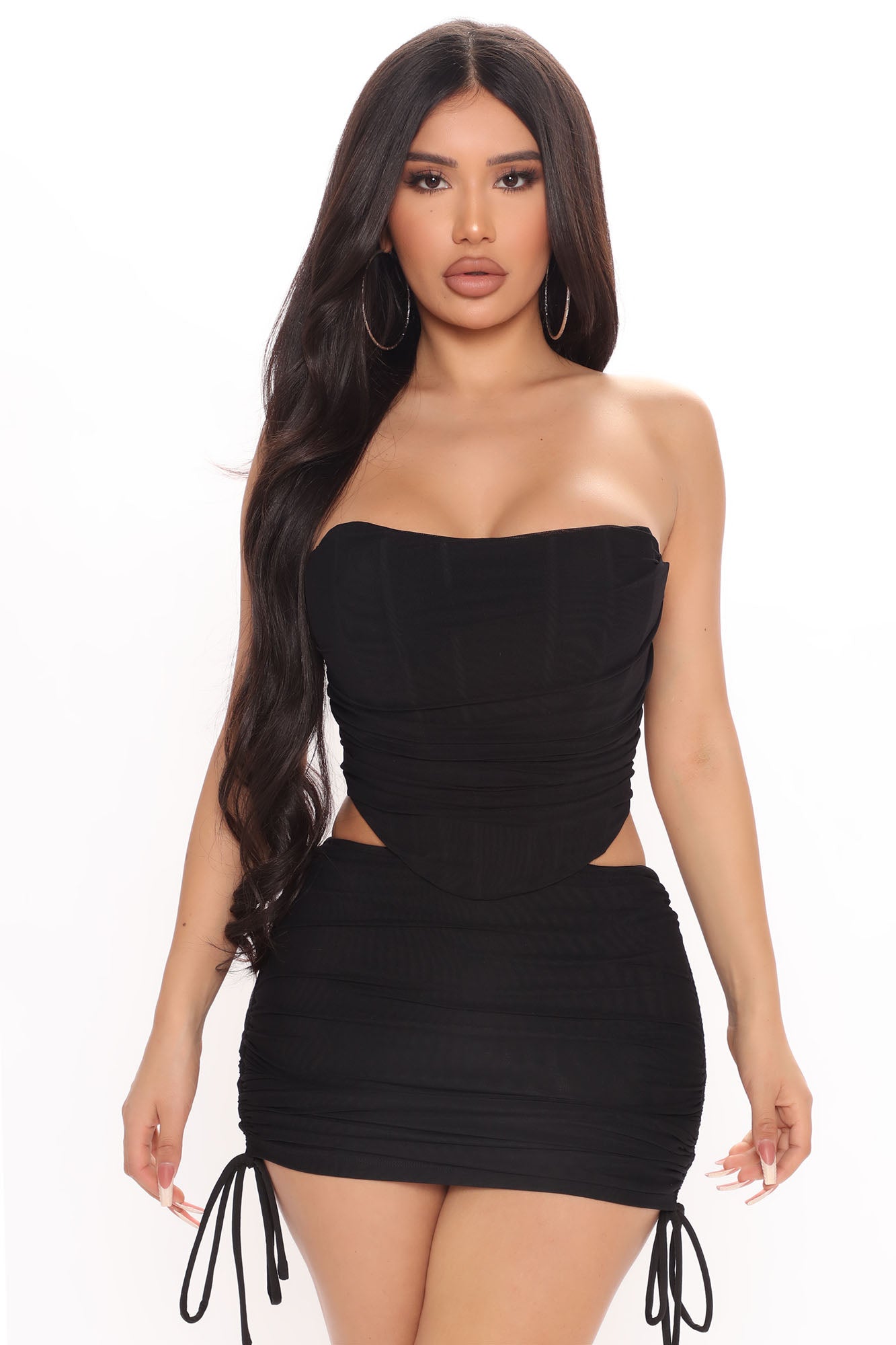 Bombshell Ruched Mini Skirt Set - Black