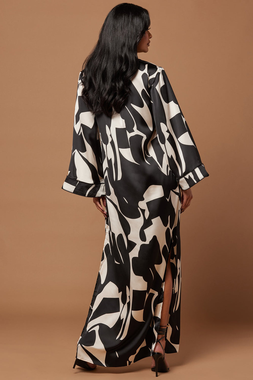 Seoul Satin Kaftan Maxi Dress - Black/combo