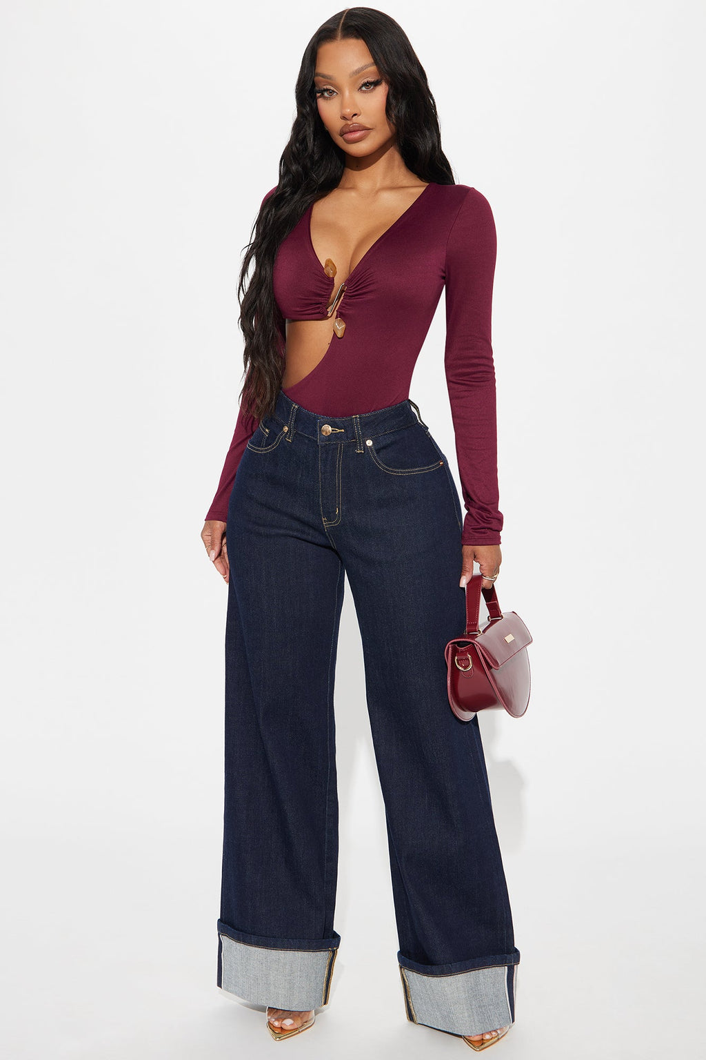 Premium Cuffed Straight Leg Jeans - Dark Wash