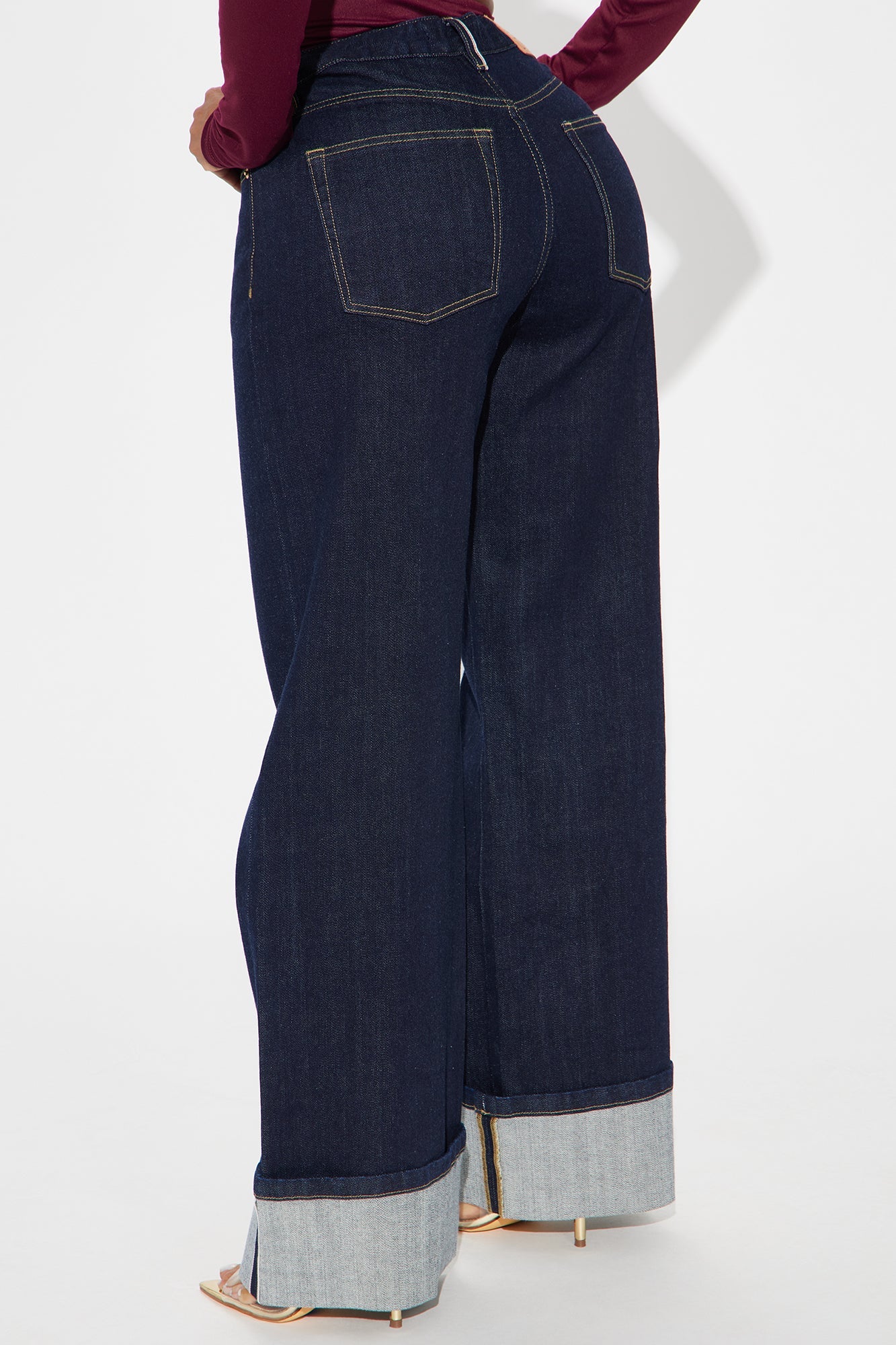 Premium Cuffed Straight Leg Jeans - Dark Wash