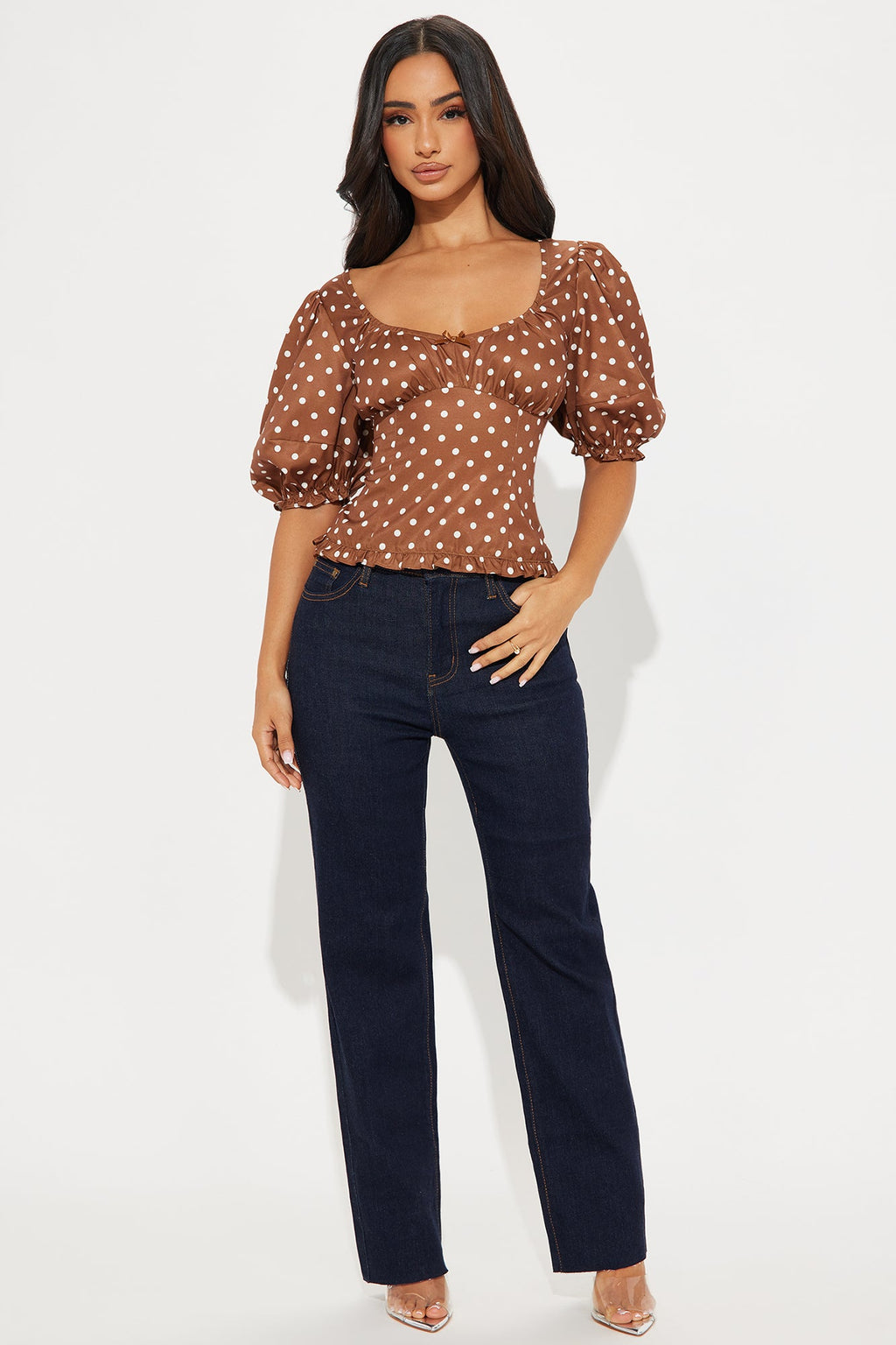Romantic Beginning Polka Dot Top - Brown/combo
