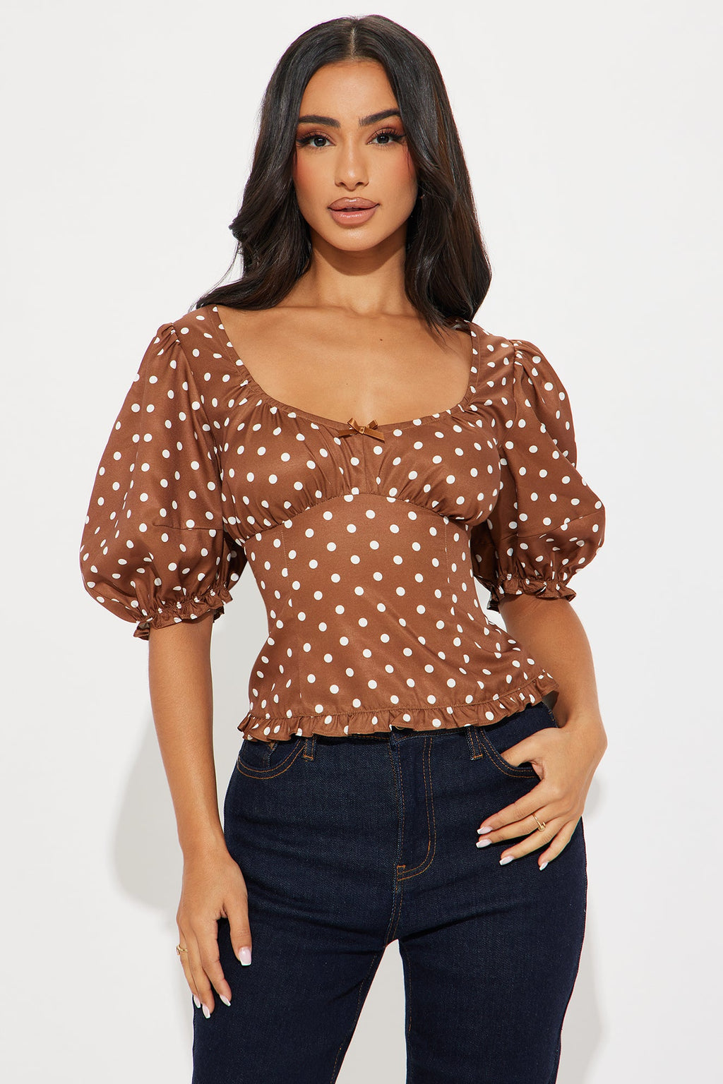 Romantic Beginning Polka Dot Top - Brown/combo