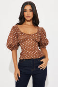 Romantic Beginning Polka Dot Top - Brown/combo