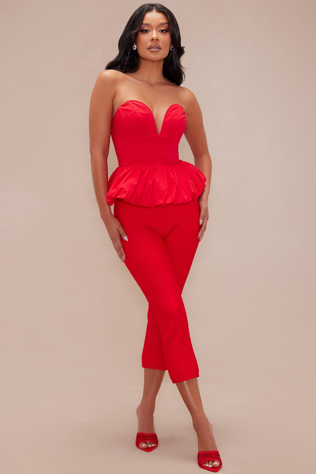 Dani Peplum Corset Top - Red