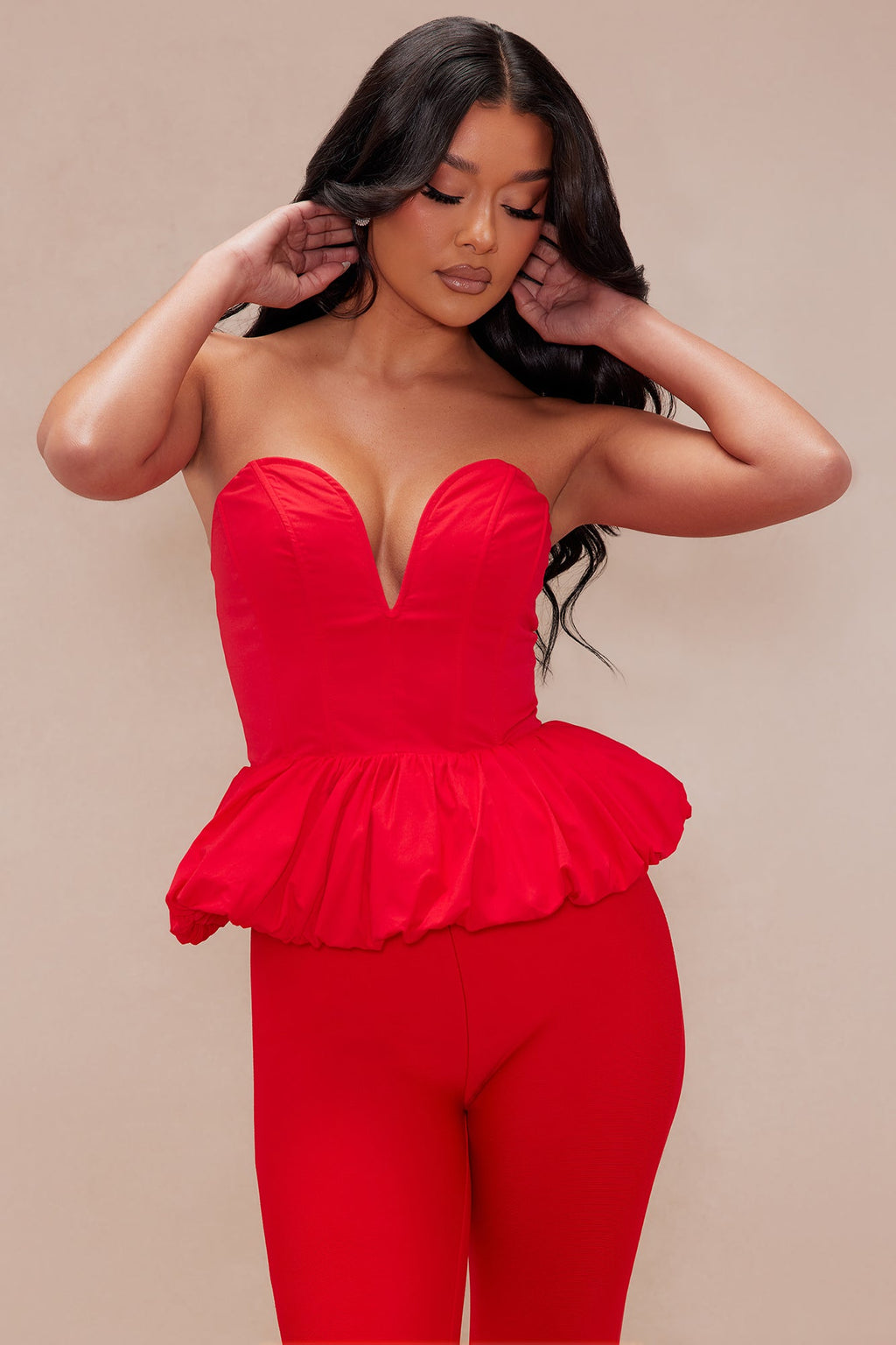 Dani Peplum Corset Top - Red