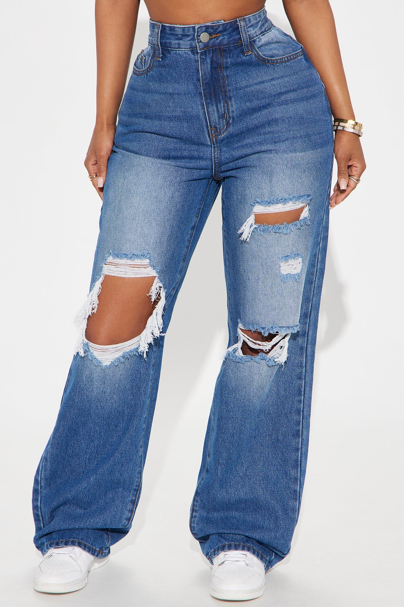 Raveena Ripped Straight Leg Jeans - Medium Wash