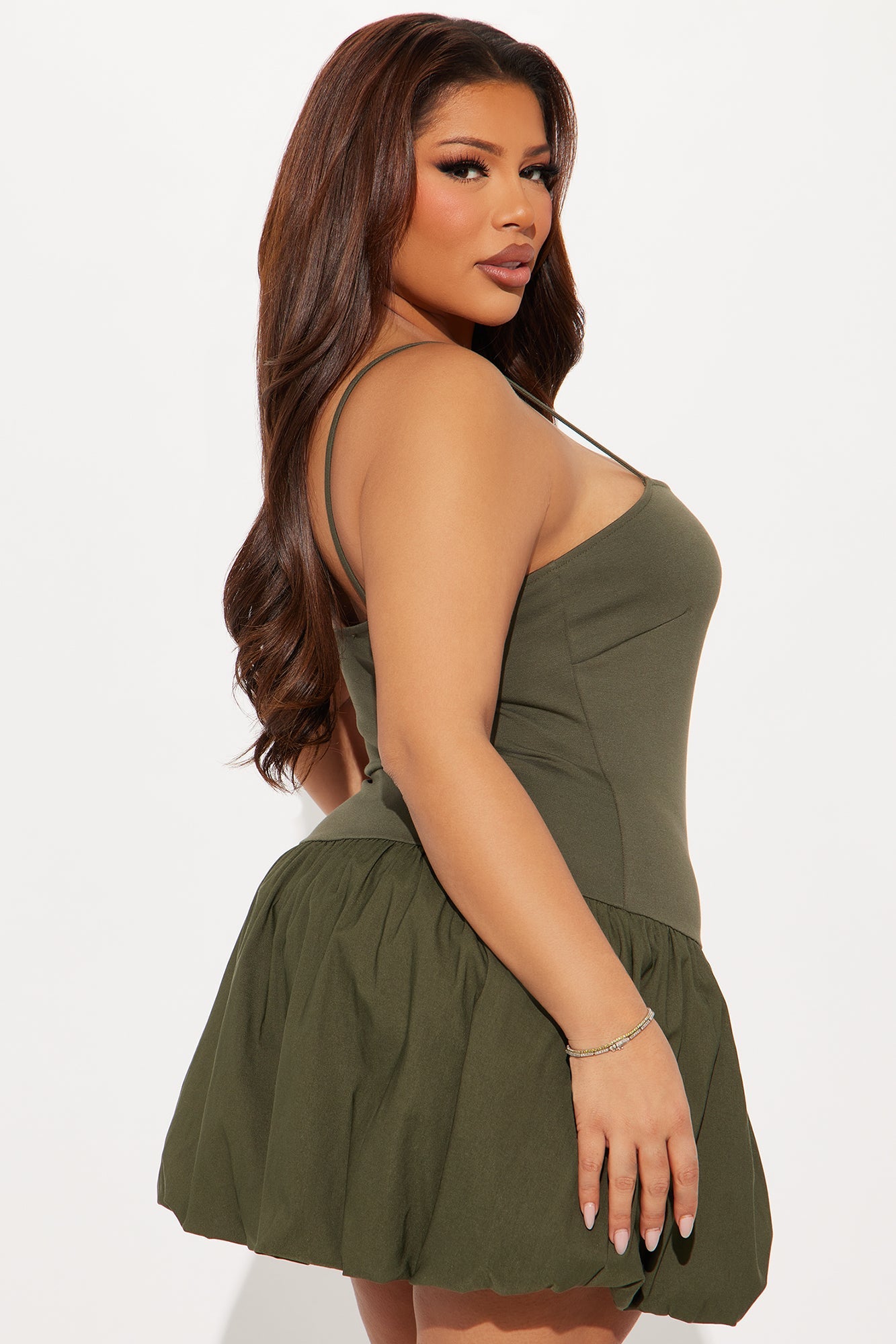 Claire Bubble Mini Dress - Olive