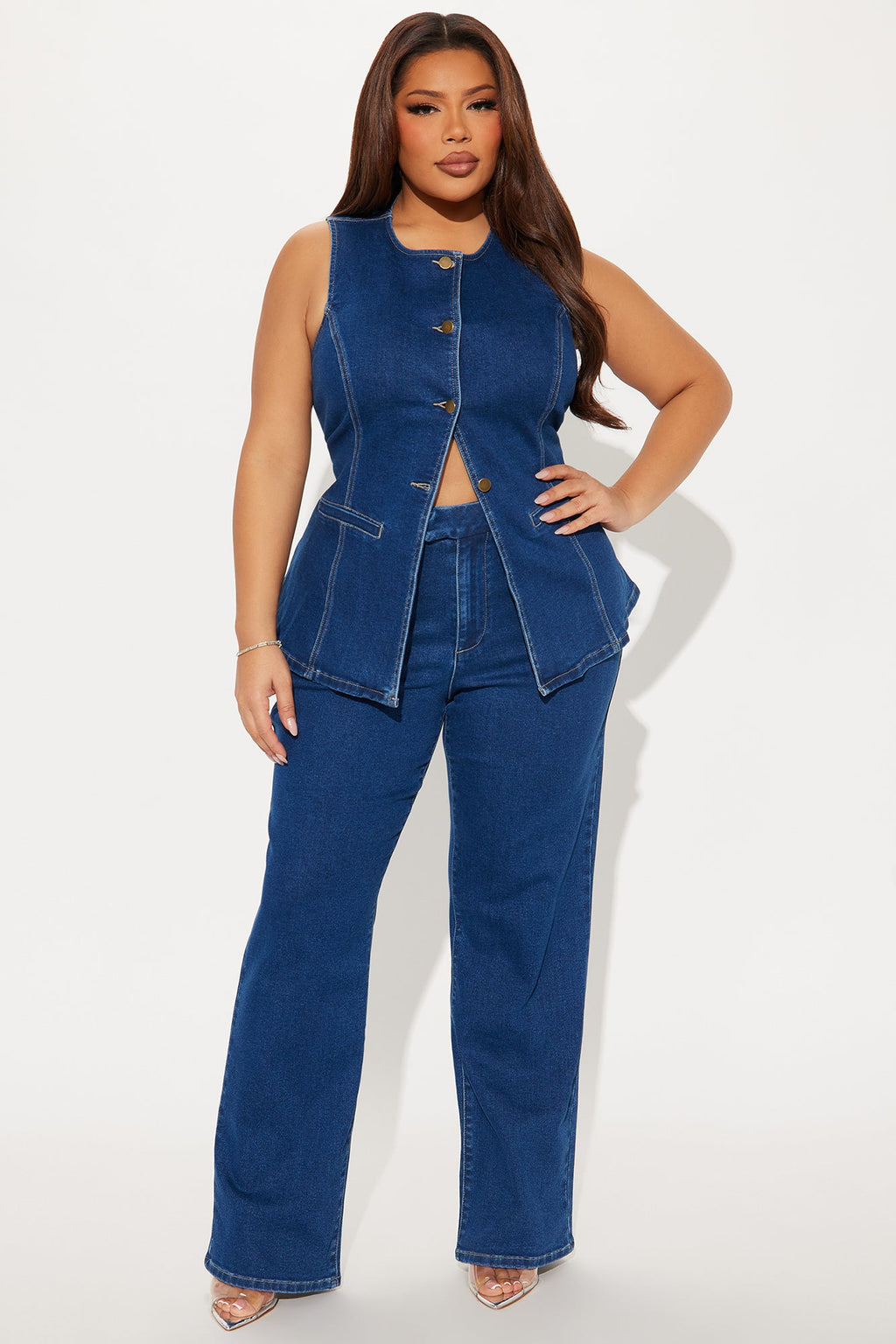 Caught In A Moment Denim Vest Pant Set - Dark Wash
