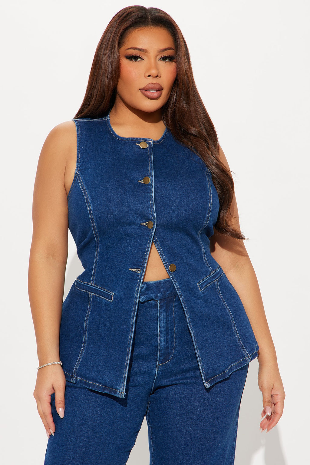 Caught In A Moment Denim Vest Pant Set - Dark Wash
