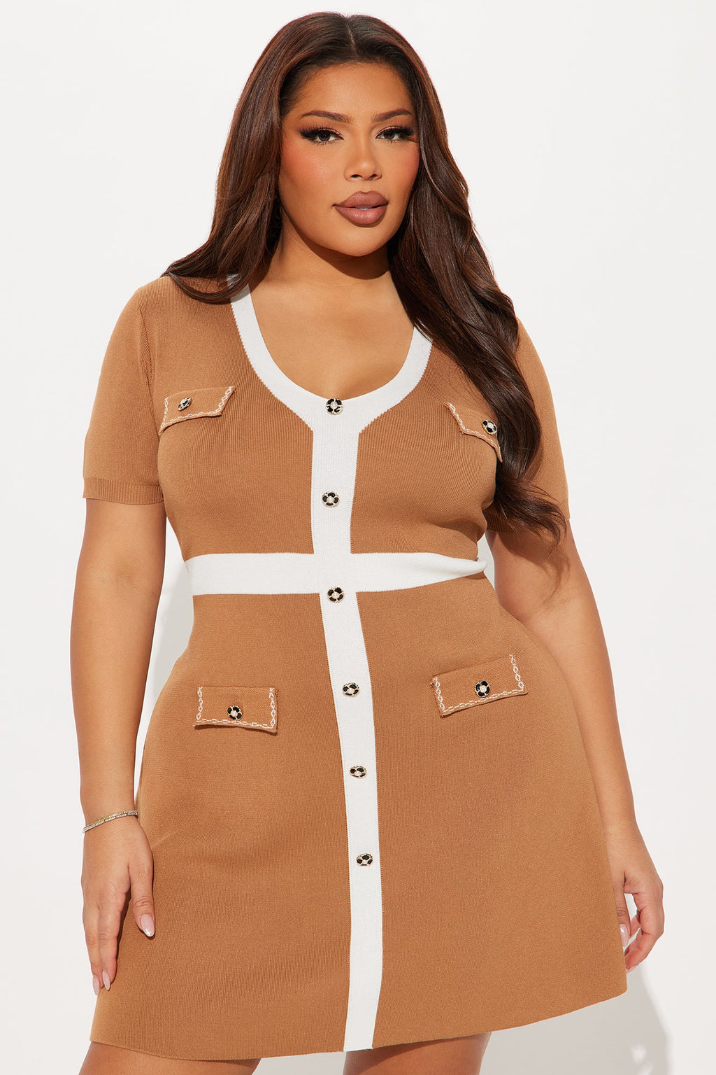 Money Moves Sweater Mini Dress - Khaki/combo
