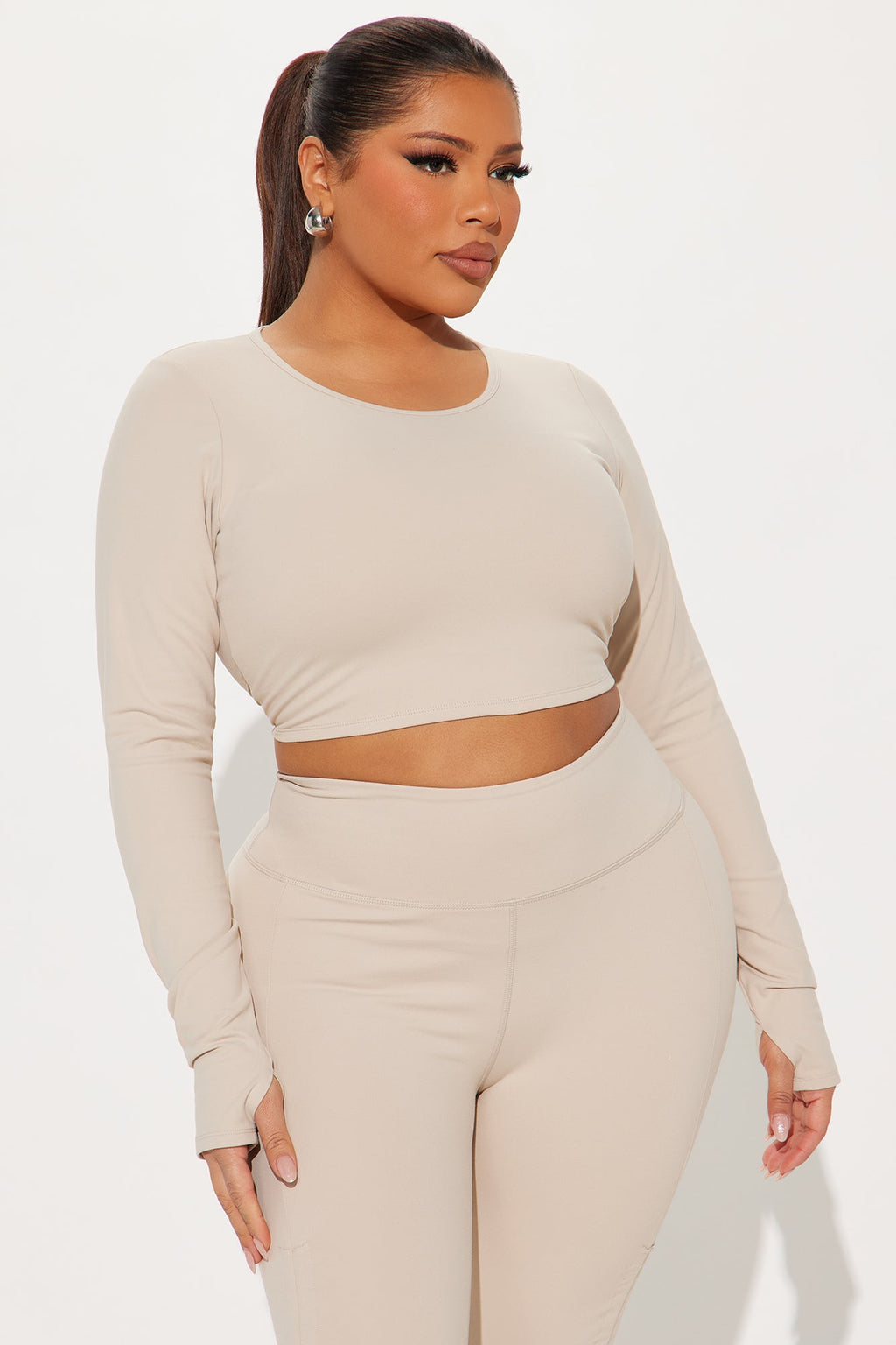Across Your Core Super Soft Active Top - Light Taupe