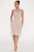 Cubicle Cutie Body Sculpting Midi Dress - Taupe