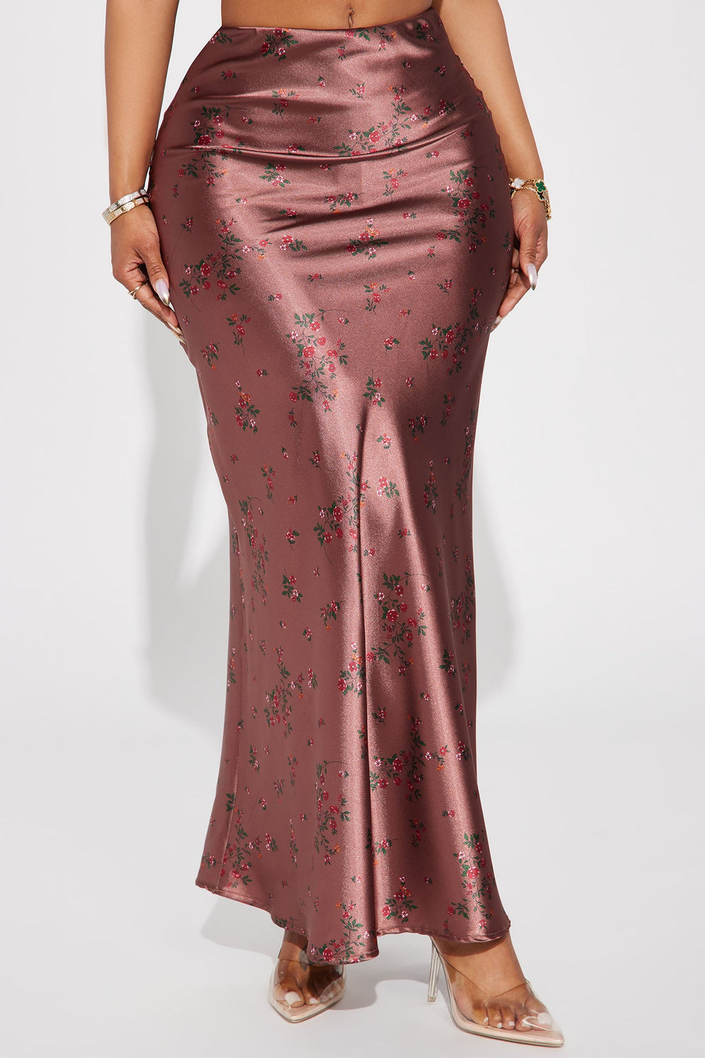 Buy Myself Flowers Satin Maxi Skirt - Copper