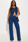Caught In A Moment Denim Vest Pant Set - Dark Wash