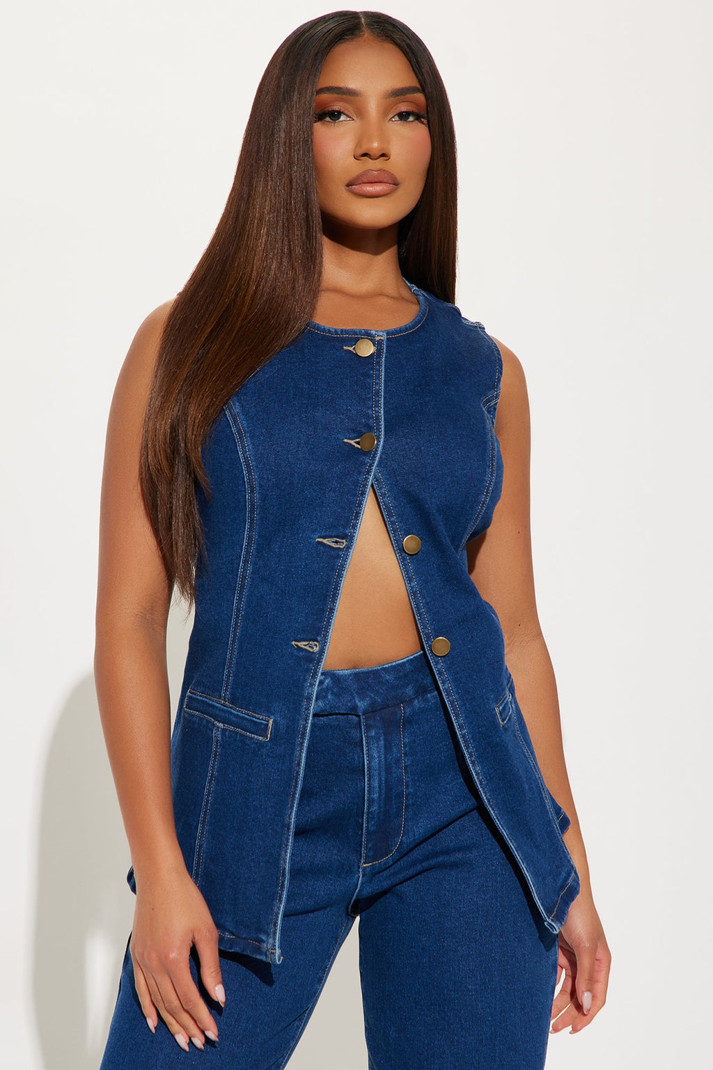 Caught In A Moment Denim Vest Pant Set - Dark Wash