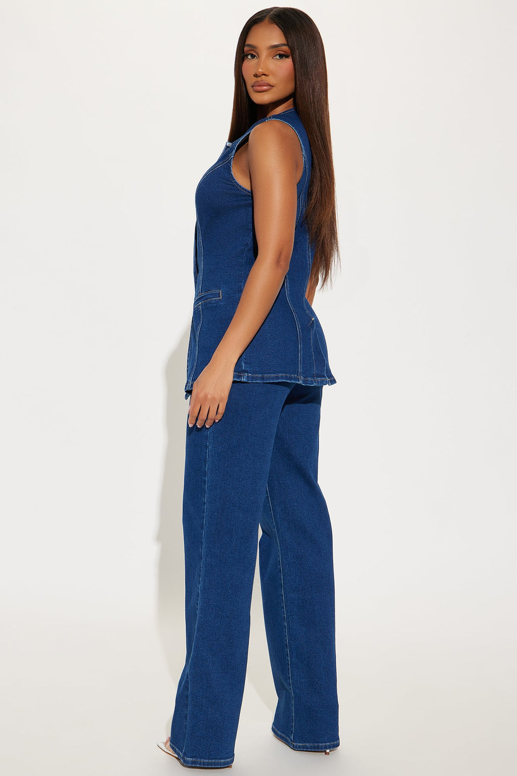 Caught In A Moment Denim Vest Pant Set - Dark Wash