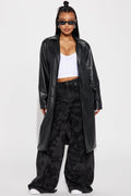 Take Me Home Tonight Faux Leather Trench - Black
